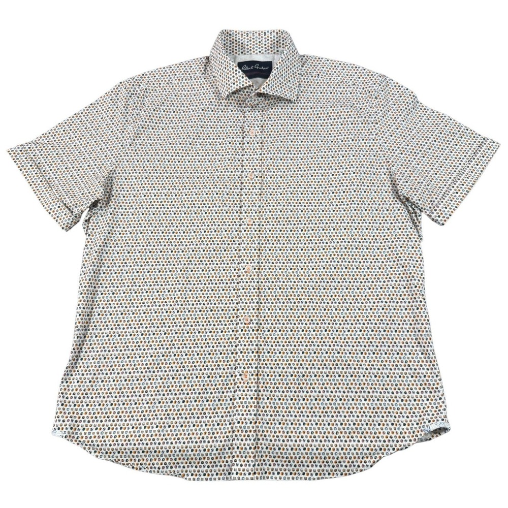 Robert Graham Button Down Mens 3XL White Multi Color Dot Excellent Tailored Fit